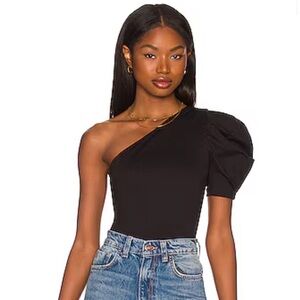 Free People Black Asymmetrical Puff Sleeve Blouse